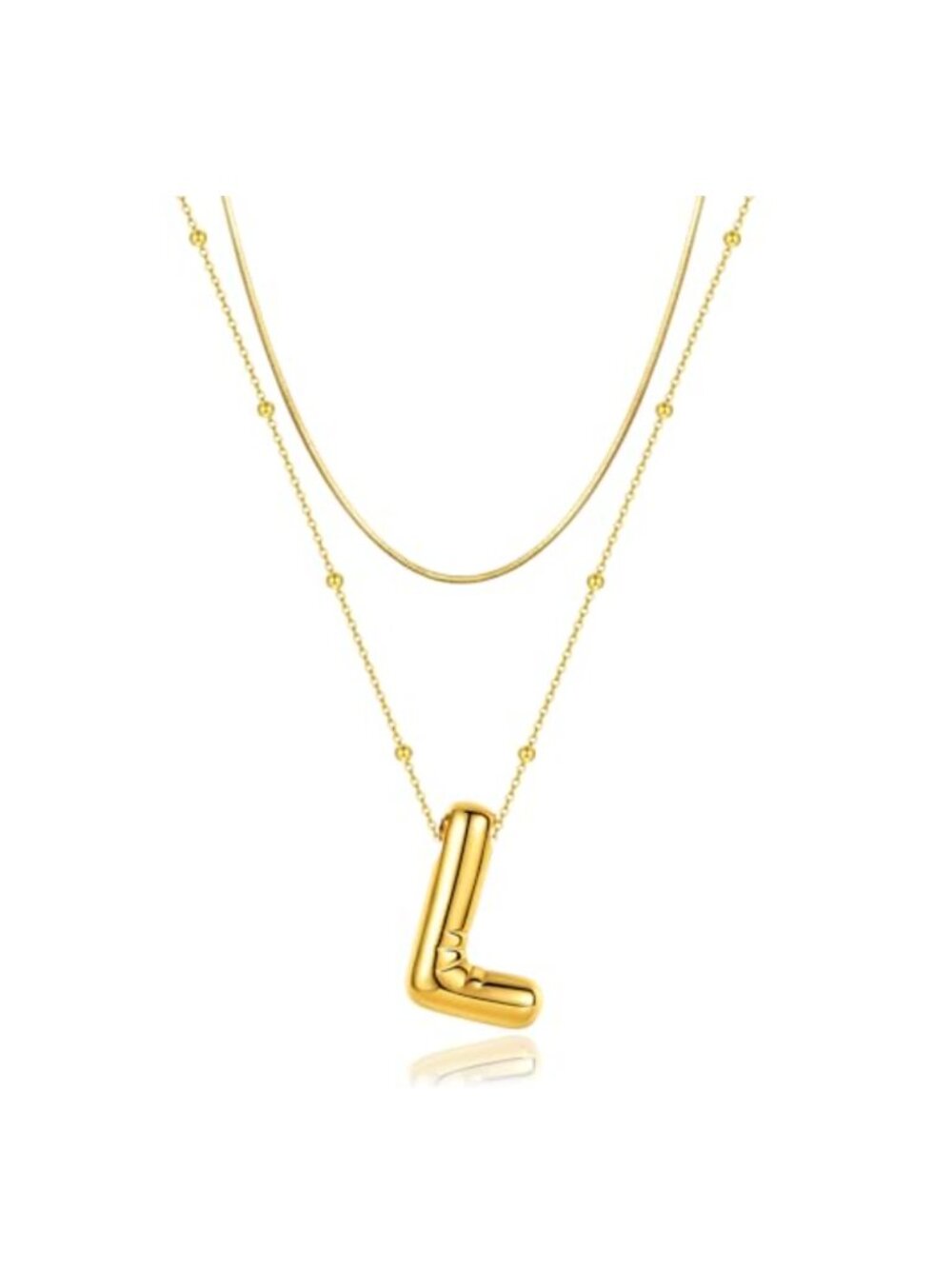 2-Piece Initial Necklace Set, 14K Gold Plated Dainty A-Z Letter Pendant Layered